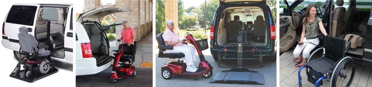 4 images of Harmar & Bruno Power scooter and wheelchair lifts and carriers