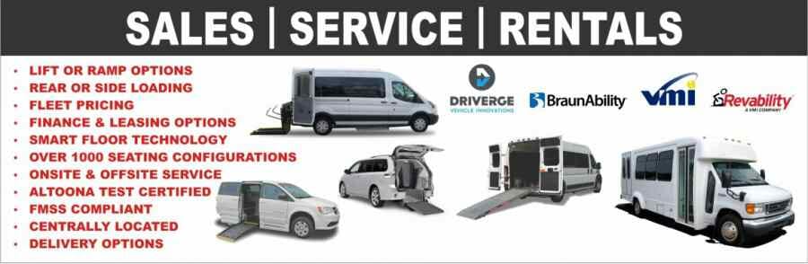 Website banner image showing several types of wheelchair accessible vehicles