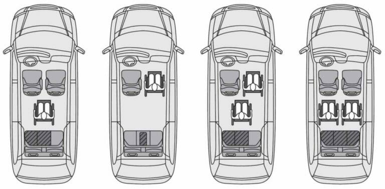 Above view diagram showing seating configurations of Honda Pilot Handicap SUV from VMI