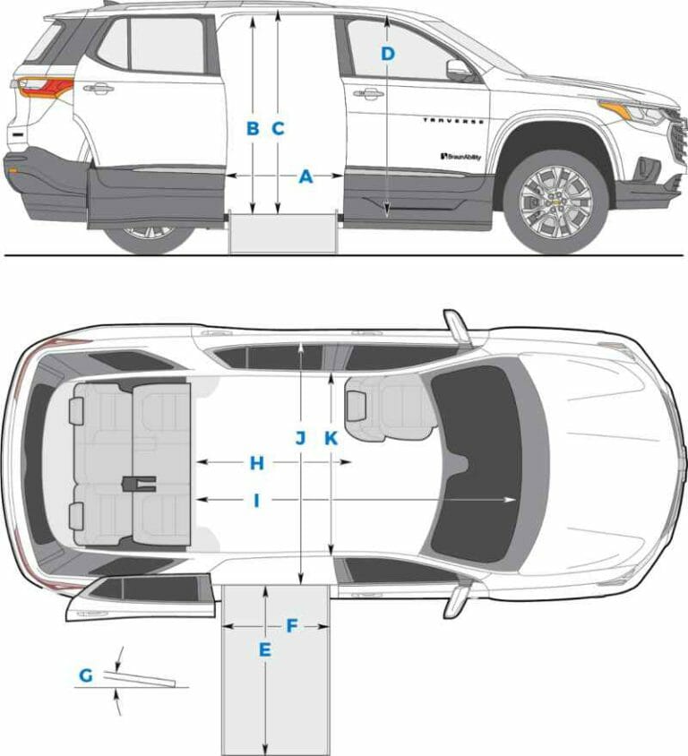 BraunAbility Chevrolet Traverse image with dimensions listed
