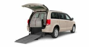 Tan, BraunAbility Dodge Caravan Rear-Entry Wheelchair Van with Ramp out