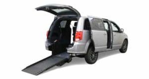 Silver, VMI Dodge Caravan Verge II Rear Entry Wheelchair Van with Ramp out
