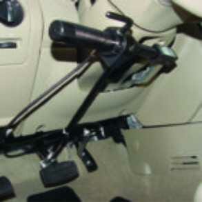 Image of adaptive equipment. Close-up of hand controls installed in a car.