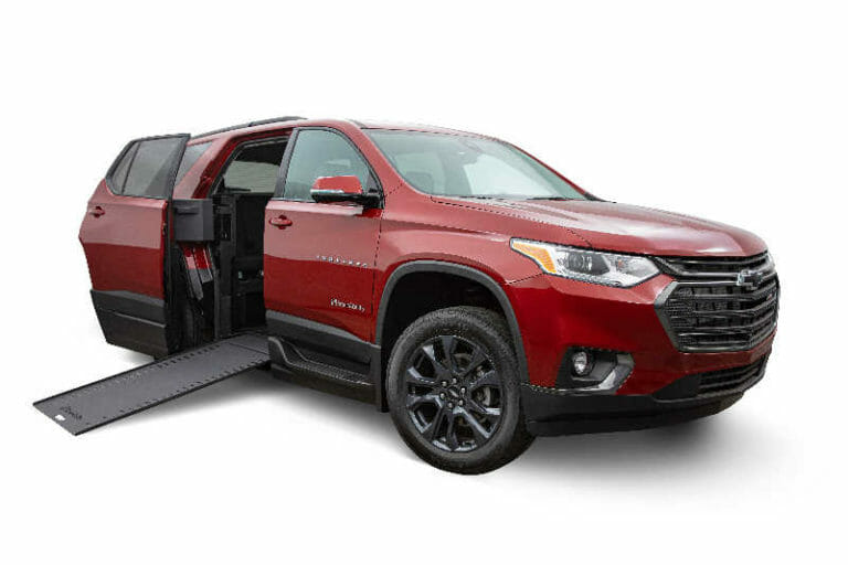Red braunability chevrolet traverse handicap suv with ramp out