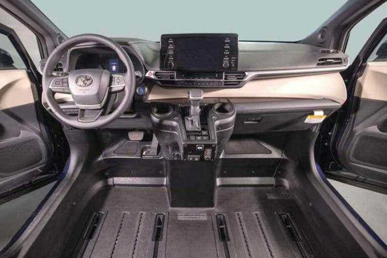 Front seating area of 2021 Toyota Sienna Hybrid wheelchair van