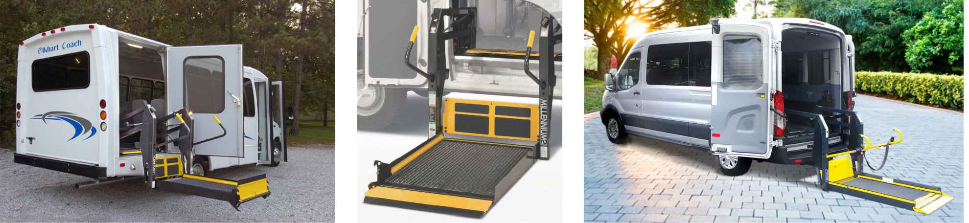 Photos of commercial wheelchair lifts installed in vehicles