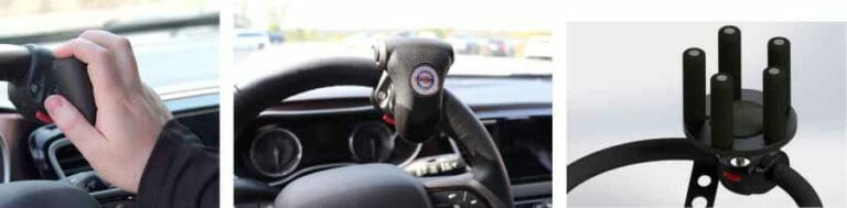 Images of various handicap driving aids for steering a vehicle