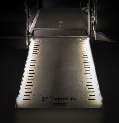 Closeup of wheelchair ramp with lights
