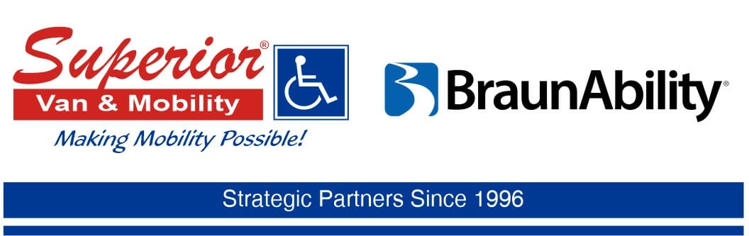 Superior van & mobility logo with BraunAbility logo and message in partnership since 1996