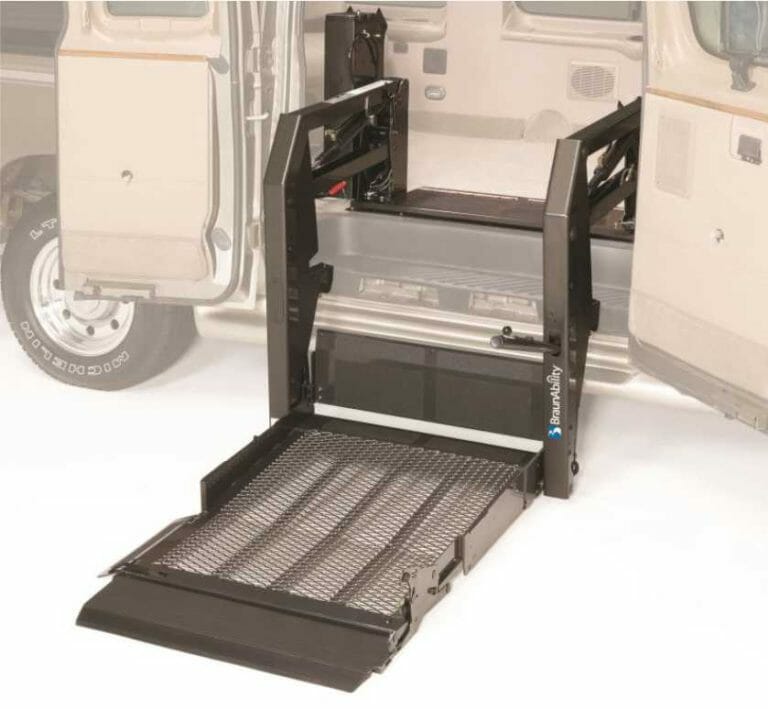 BraunAbility Millennium Occupied wheelchair lift inside full-size van