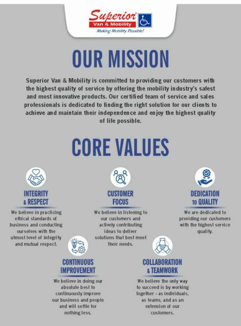 Superior Van & Mobility Mission Statement & Core Values